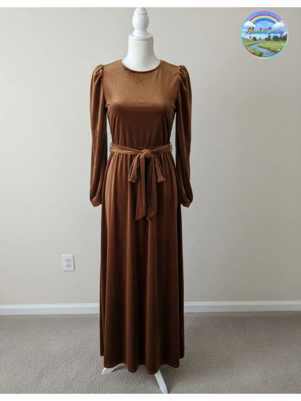 Velvet Long Sleeve Maxi Dress Puff Sleeve Formal Evening